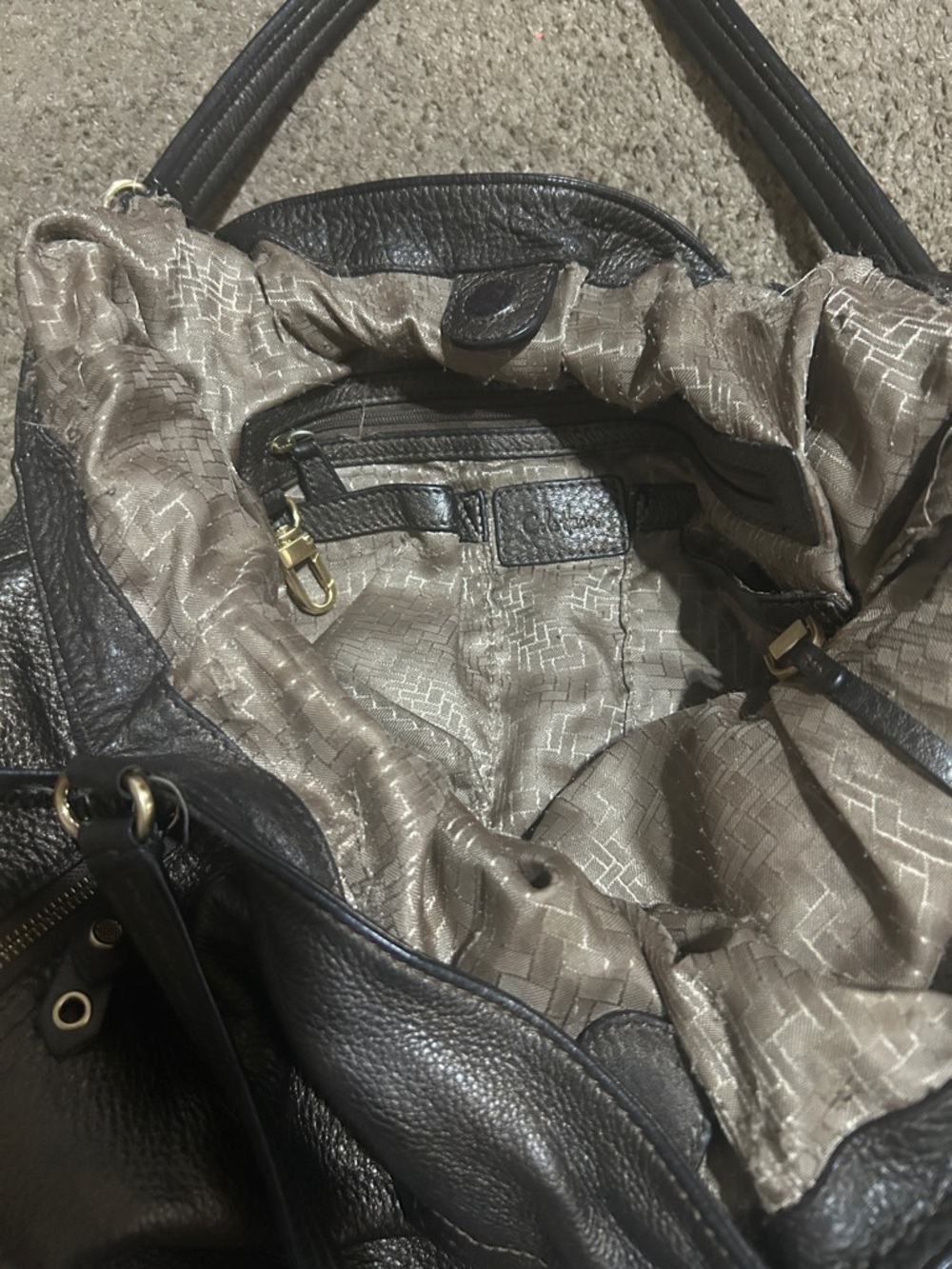 Cole Haan Dark Brown Pebbled Leather Shoulder Bag with Tassels - Picture 4 of 6